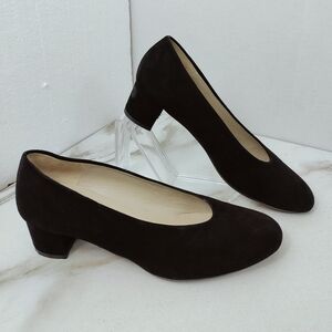 EUC Ugo Bacci Made in Spain Black Suede Block Heel Pumps, Sz 6.5